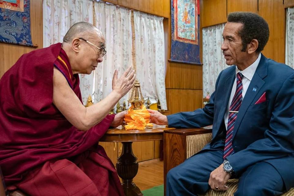 His Holiness the Dalai Lama with Botswana's former President Ian Khama in Dharamshala, March 2019/OHHDL