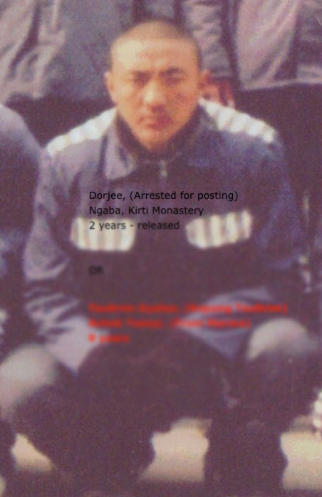 Lobsang Dorjee in prison uniform from his imprisonment in 2008. Photo- Kanyag Tsering.