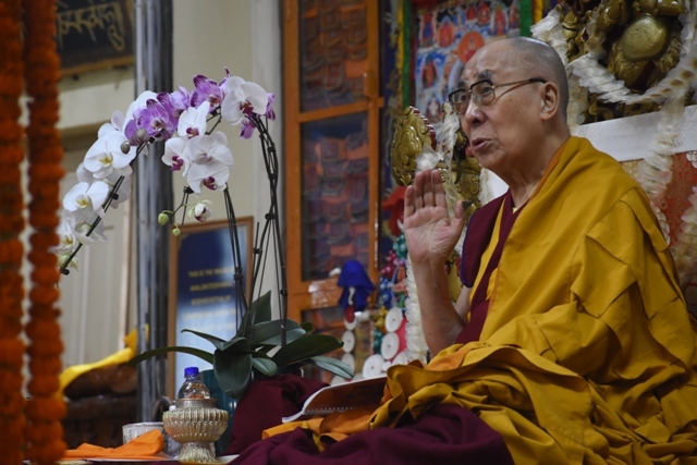 His Holiness the Dalai Lama at the Long Life Prayer Offering Ceremony at Tsuglakhang Temple..Sept. 13, 2019 Photo by Kusang Gashon - Phayul.com