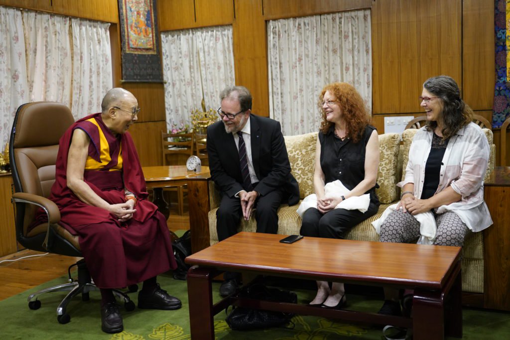 The Dalai Lama with the three German legialtors at his residence here. Photo- OHHDL