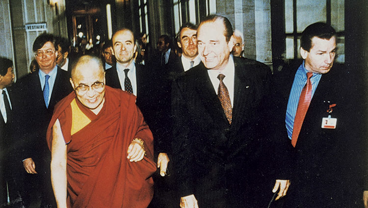 His Holiness the Dalai Lama with French President Jacques Chirac in Paris, France on December 8, 1998