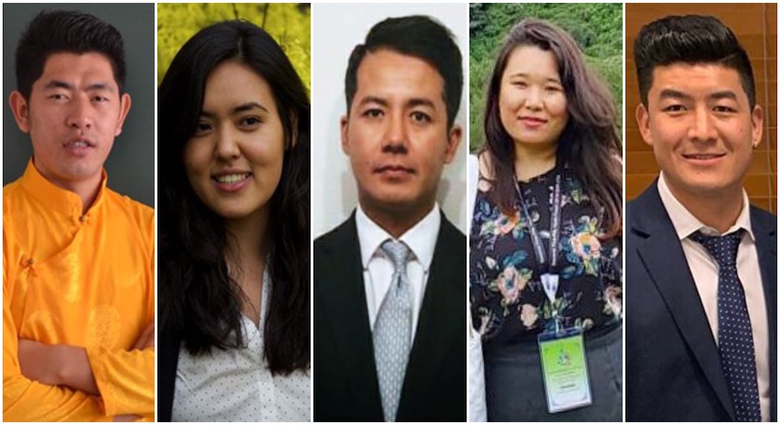 'CTA 5 under 35' youth ambassadors. From left- Lharong, Tenzin Norzin, Lhaning Kalsang Dorjee, Tenzin Nordon, Gonpo Tashi