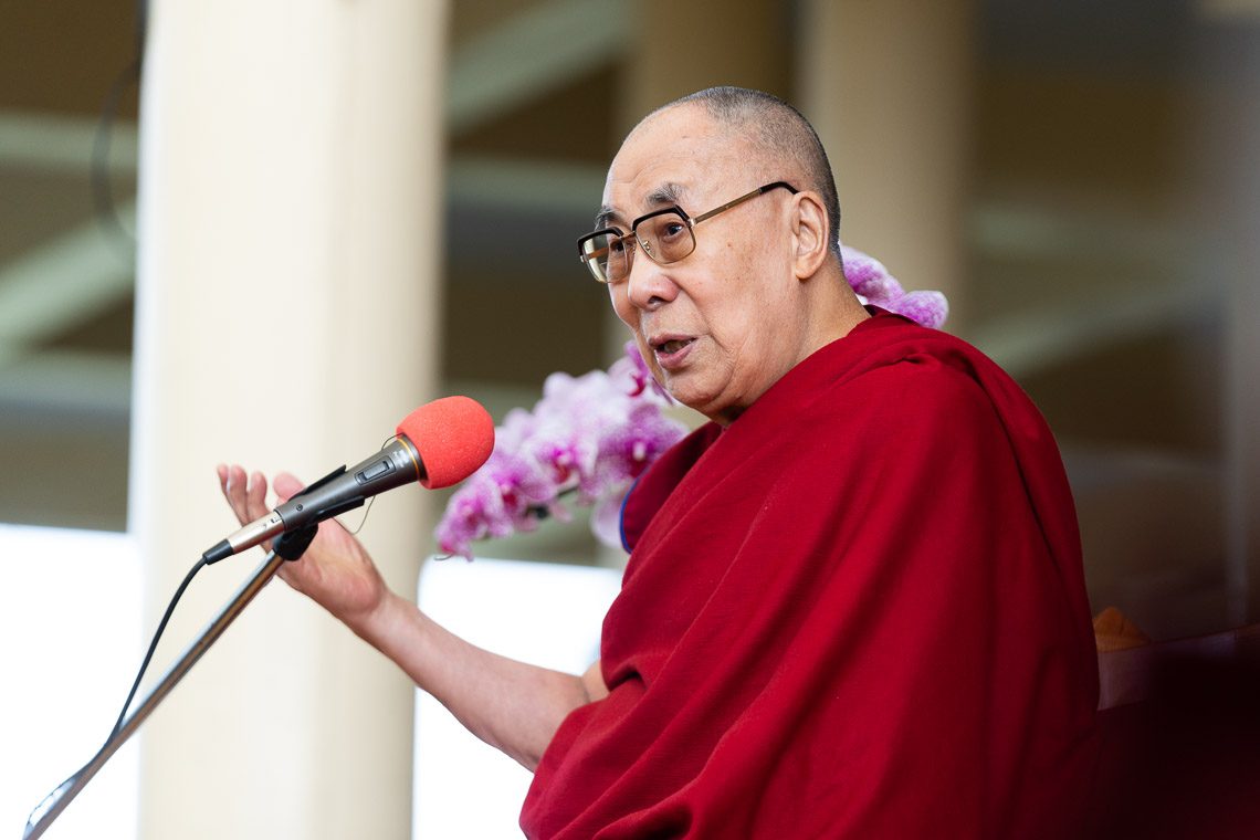 His Holiness the Dalai Lama speaking to Tibetan civil servants at Tsuglakhang temple on Oct. 6, 2019. Photo- OHHDL_Tenzin Choejor