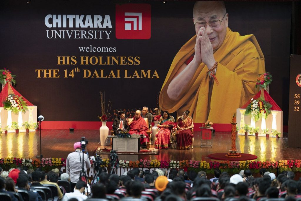 The Dalai Lama at Chitkara University in Chandigarh university on October 14, 2019. Photo- OHHDL