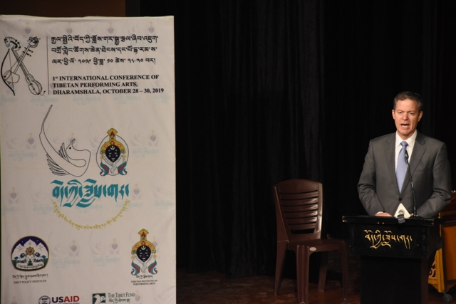Brownback speaks at the International Conference on Tibetan performing arts, TIPA Auditorium. Oct. 28, 2019 Phayul Photo: Kunsang Gashon