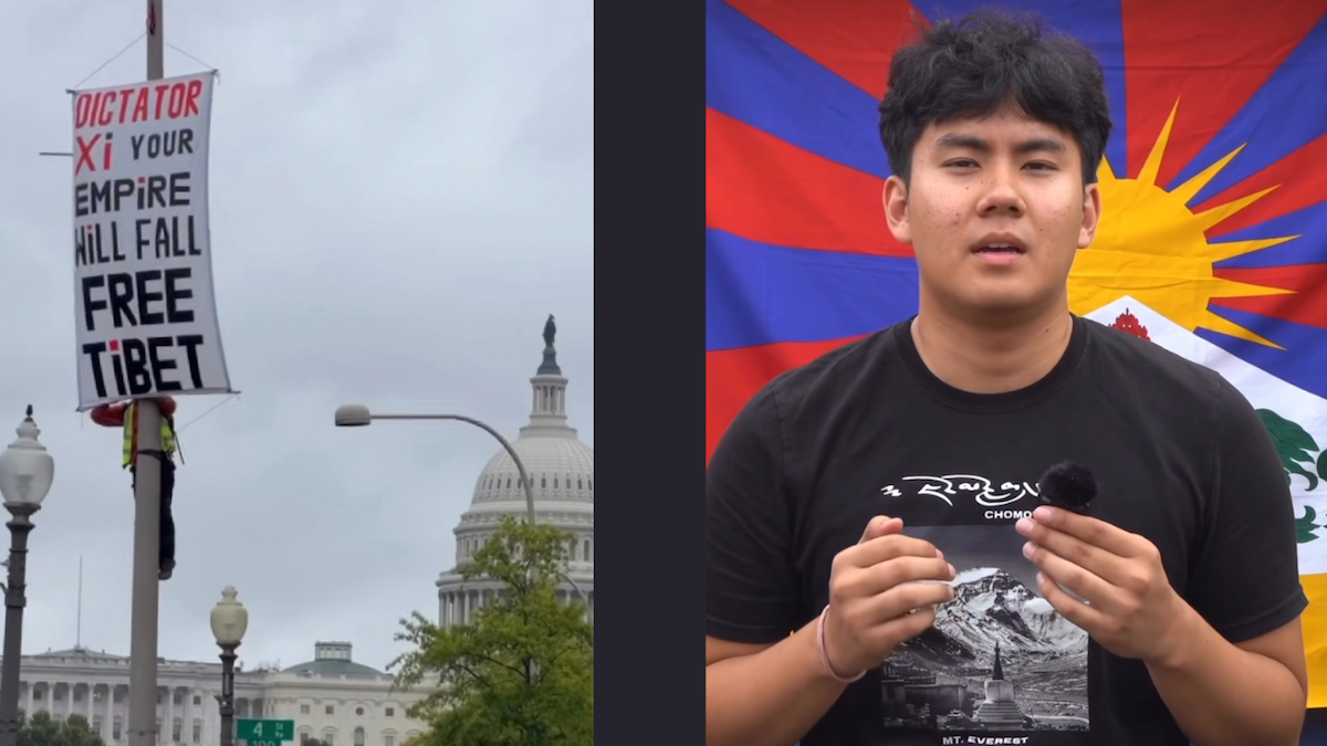 SFT activist scales Washington light pole, unfurls anti-Xi banners ahead of Xi’s US visit