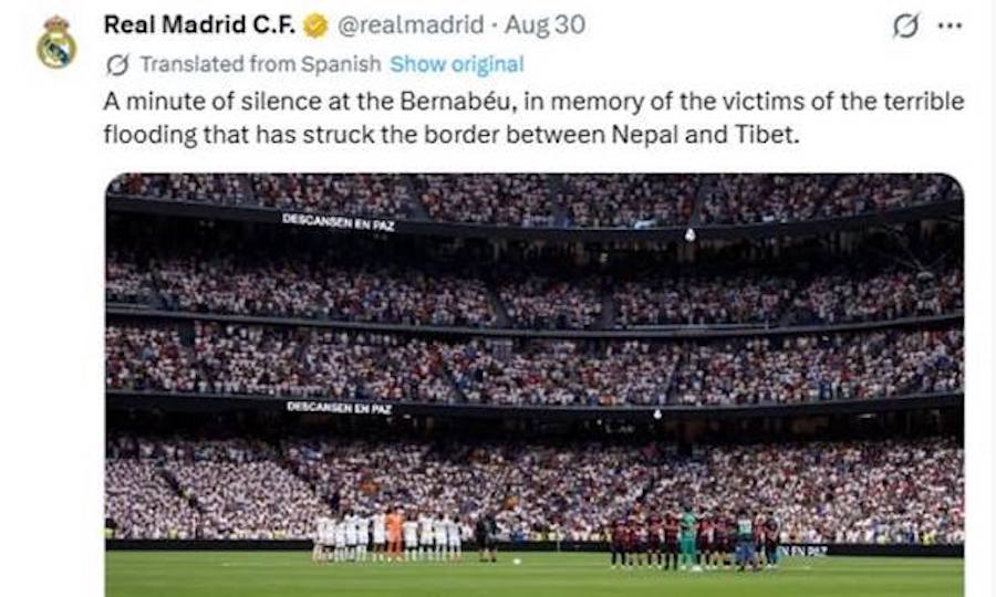 Real Madrid deletes Nepal-Tibet flood post after Chinese backlash